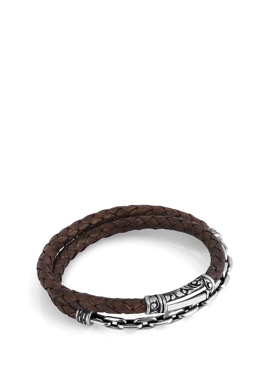Boga ARC Chain Leather Erkek Gümüş Bileklik